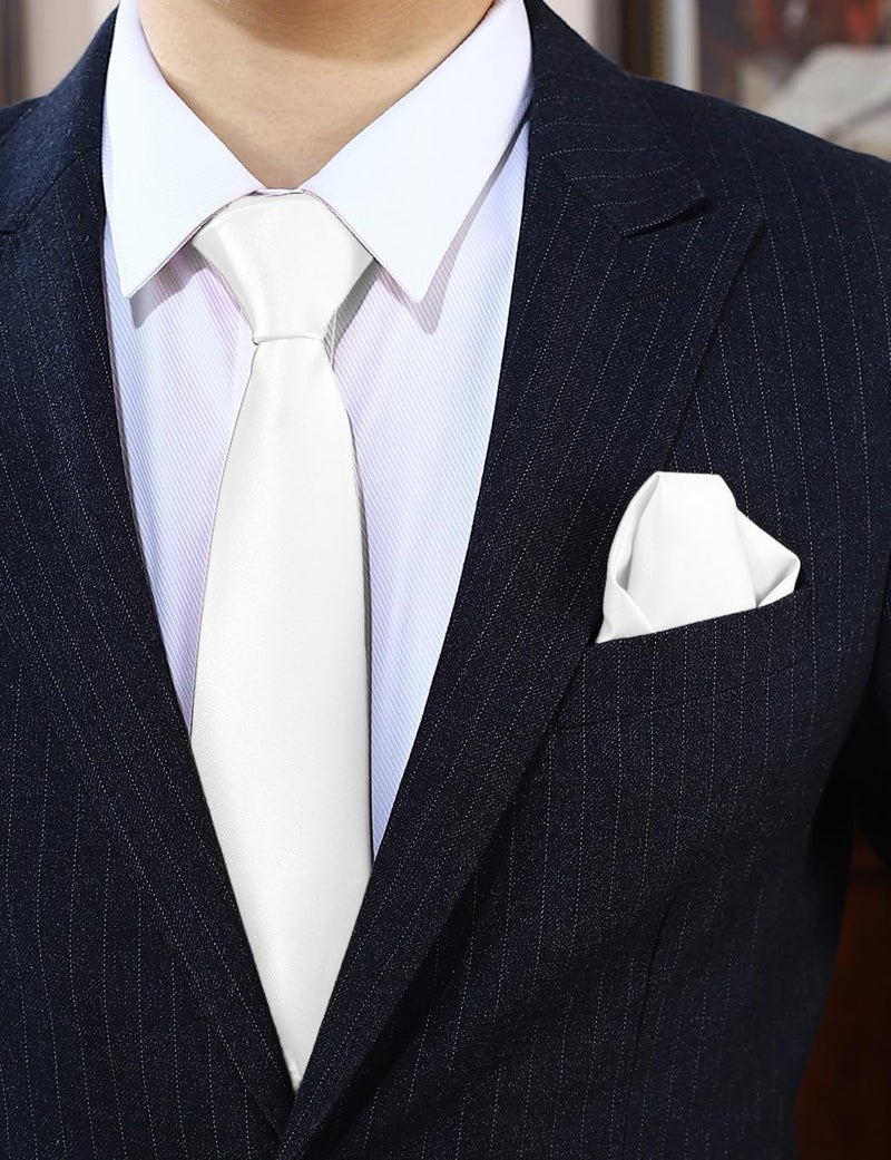 pensee Men's Tie Set Solid Pure Color 3.15" (8CM) Classic Formal Plain Necktie and Pocket Square Set For Men - Image 2